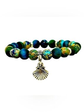 Handmade Seashell Charm Bracelet with Natural Sea Sediment & Tiger Eye Stones!